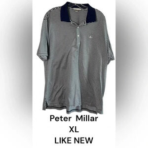 Peter Millar golf shirt,men XL.Blue,striped,Windmill Lakes  polo shirt EC